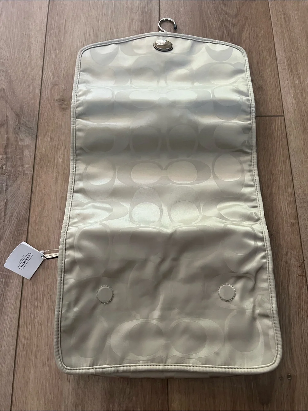Coach Light Khaki Signature Nylon CosmetKit with Silver Tag NWT